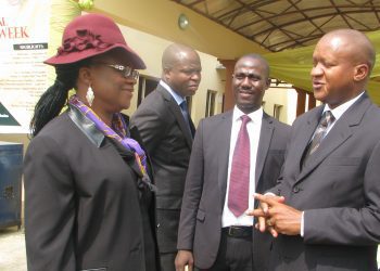caption: Representative of Acting Chief Judge of Nigeria, Hon. Justice Walter Samuel Nkanu Onnoghen, Hon. Justice Monica Dongban Mensah (left) discussing with Chairman, Nigeria Bar Association, Ibadan Branch, Bar. Akeem Agbaje (right)