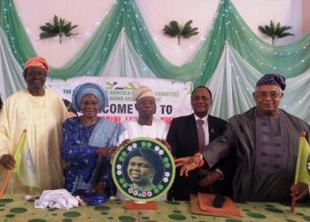 From left, Ambassador Yomi Akintola, Dr Bimbo Akintola, Representatives of Sultan of Sokoto, Dr SOB Babalola   Guest Lecturer,Professor Ralph A,Akinfeleye and  chairman of the ocassion Dr Yomi Finnih at the launching of Akintola Foundation in Lagos