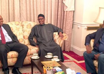 Senate President Bukola Saraki, PMB and House of Rep Seaker akubu Dogara during their visit to the president in London