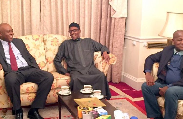 bukola-Saraki-meets-President-Muhammadu-Buhari - National Insight News Senate President Bukola Saraki, PMB and House of Rep Seaker akubu Dogara during their visit to the president in London