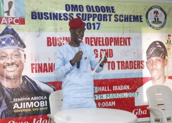 Hon Dapo Lam Adesina presenting his speech during the empowerment programm