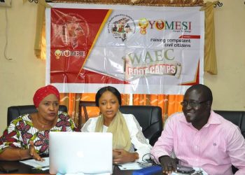 brains behind OYOMESI initiative to be launched soon, from left, Senior Special Assistant on Education, Hajjia Bolatito Adebisi, Special Adviser, Dr. Bisi Akin-Alabi and Special Assistant, Mr. Yemi Adekola sharing ideas.