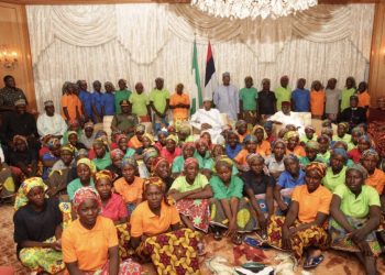 Chiboc girls with president Muhammadu Buhari