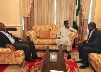 Senate President, Dr. Bukola Saraki, and Speaker of the House Rep Hon Yakubu Dogara with President Muhamadu Buhari