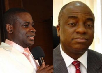 Bishop George Adjeman (L) and Bishop David Oyedepo