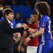 FBL-ENG-FACUP-CHELSEA-MAN UTD - National Insight News Chelsea's Italian head coach Antonio Conte (L) shakes hands with Chelsea's Brazilian defender David Luiz on the pitch after the English FA Cup quarter final football match between Chelsea and Manchester United at Stamford Bridge in London on March 13, 2017.         (Photo  GLYN KIRK/AFP/Getty Images)