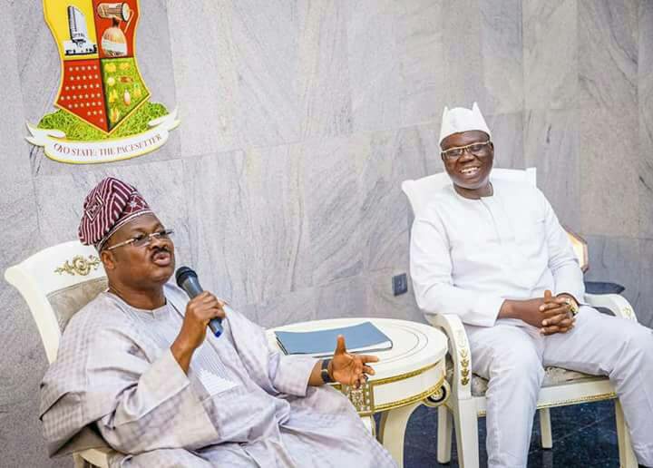 25152005_1945600785701513_4947690572744832911_n - National Insight News The executive governor of Oyo state Senator Abiola Ajimoi and Otuna Gani Adams   during a courtesy visit of Aare Ona Kakanfo designate  to the governor in Ibadan on wednessday