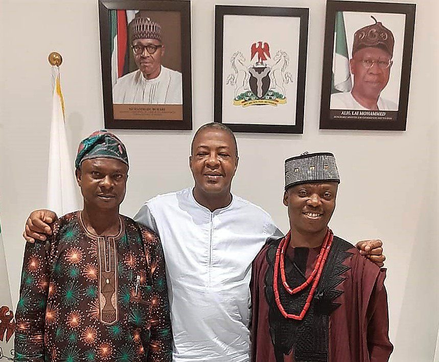 Director-General, NTDC , Mr Folorunso Folarin Coker ( middle) with Ambassador Wale Ojo Lanre, right, and Alhaji Ganiyu Ibrahim , left .