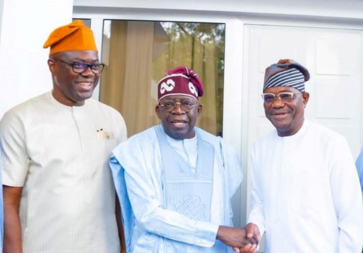 - National Insight News President Tinubu flanked by Gov Seyi Makinde of Oyo state and Nyesom Wike Former Governor of River State