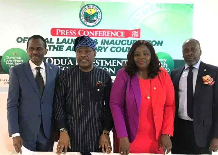 IMG-20230724-WA0181_2 - National Insight News L-R Group Managing Director/ CEO, Odu’a Investment Company Limited, Adewale Raji; Group Chairman, Otunba Bimbo Ashiru; Independent Director, Folusho Olaniyan and Odu’a Director, Seni Adio, during announcement of the launch of Odu’a Investment Foundation and inauguration of Advisory council, at a press conference, held at the Lagos Airport Hotel, Lagos.