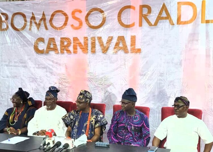 From left. Fisayo Alabi, Prince Dotun Oyelade Oyo state commissioner for Information, Prince Williams Adeleye, Chairman Ogbomosoland Committee on Arts and Culture, Mr Muyiwa Oke and Bashorun Akinwole Solomon Akinwale - National Insight News From left Mis Fisayo Alabi, Prince Dotun Oyelade, Oyo state commissioner for Information civic Orientation, Prince Williams Adeleye, Chairman Ogbomosoland committee For Arts and Culture , Mr Muyiwa Oke and Bashorun Akinwole Akinwale. (Wolekanle) during the press conference