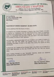 CAN Letter - National Insight News  It is 'Anti Church' to Impose Tax on Church Signposts- CAN Tells Abia Govt.