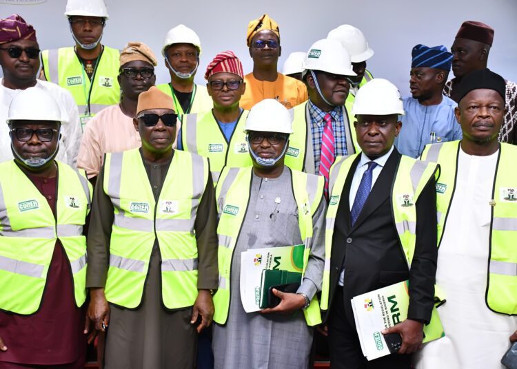 31644665960 - National Insight News From left, Vice President, Council for the Regulation of Engineering in Nigeria (COREN), Engr Olaolu Ogundiyule; President, Engr Sadiq Zubair Abubakar; Deputy Governor of Oyo State, Barr Bayo Lawal and COREN Registrar, Engr OAU Uche, during the inauguration of Oyo State Technical Committee (OYSTC) and Oyo State Expatriate Monitoring and Enforcement, held at Executive Chamber, Governor's Office, Secretariat, lbadan. PHOTO: Oyo Gov's Media Unit.