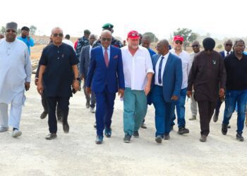 Nyesom Wike inspecting ongoing road linking Idu with Zuba road on Friday