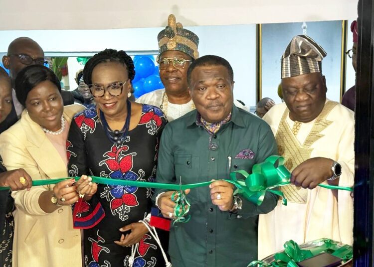 1754399739527 - National Insight News L-R Mrs Folasade Awe, General Manager Lagos Airport Hotel, Otunba Mrs Debola Osibogun, oversight director LAH and Group Independent Director, Odu’a, Otunba Bimbo Ashiru, Group Chairman, Odu’a, Prince Oyeleye Peter Fasua, Chairman Lagos Airport Hotel and back is Oba Folorunso Ayeni, Elejiku of Ejiku, Ekiti State at the event