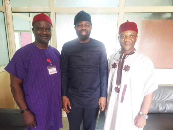 L-R National Chairman, ACPN, Pharm Ezeh Ambrose, Dr Kelechi Ohiri DG National health Insurance Authority (NHIA), Pharm Chidi Dozie FPSN. Chairman, CPC, Unity 2026