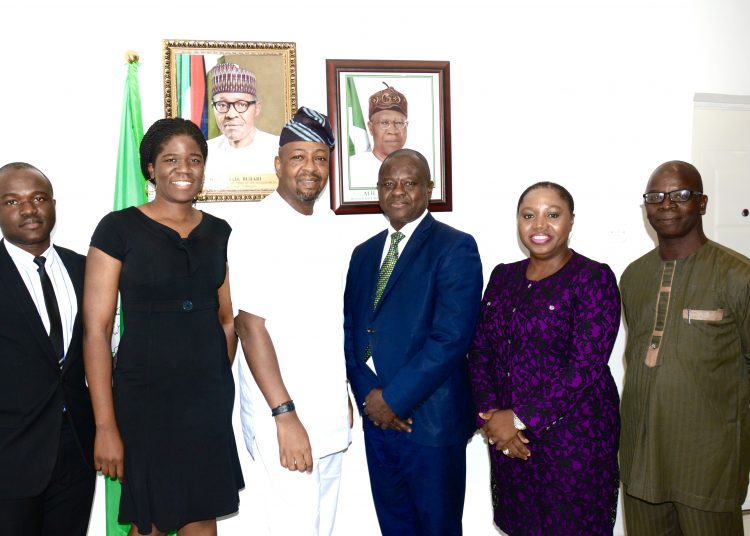 The  Director General,  Nigerian Tourism Development  Corporation  (NTDC) , Mr. Folorunsho  Coker  flanked by the President, Hotel &  Personal Services Employers’ Association of Nigeria  (HOPESEA)  Ugbor Vincent  (Right);  Member, HOPESEA, Ebi Seimodei (2nd  Right); Executive  Secretary, HOPESEA, Adeniyi Ologun(3rd Right) and Member, HOPESEA, Omorinsola Sofola (Left); Member,  HOPESEA, Obinna Ijoma during  a courtesy visit to the Director General by HOPESEA on  collaboration and  partnership for sustainable  tourism development  held at the corporate headquarters of the corporation in  Abuja