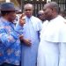 Governor Obiano being briefed by the priest of the church where worshippers were killed in Anambra yesterday.