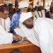 Alaafin of Oyo exchanging pleasantry with Otunba Gani Adams, Aare Ona Kakanfo of Yorubaland  at Catholic Church in Oyo on Sunday