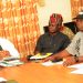 Secretary to Oyo State Government, Mr. Olalekan Alli; Head of Service, Mr. Soji Eniade; and State Chairman of the Nigeria Labour Congress, Mr. Waheed Olojede, during a meeting to resolve the dispute that triggered a three-day warning strike by the state's workforce, at the Governor's Office, Ibadan... on Friday. Photo: Governor's Office