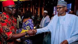 Ekiti State Governor, Ayo Fayose and President Buhari exchanging Pleasantries  at the council of state meeting in  Abuja on thursday