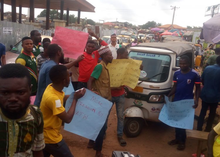 tricylce owners owners during the  protest at Ojoo park in Ibadan