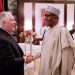 Rex Tillerson exhanging pleasantries with President Buhari during  his official visit to president Buhari  at Presidential Villa  Aso Rock  on Monday
