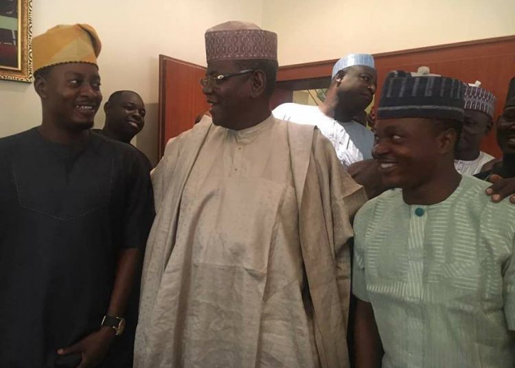 Taye Akande Adebisi, currency with Ex.Gov Sule Lamido and a Presidential Aspirant with the scion of Adebisi dynasty and Oyo House of Assembly aspirant Comrade Yusuf Adebisi during a courtesy call to Lamido in Kano