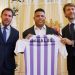 Ronaldo, middle, with Real Valladolid chiefs today