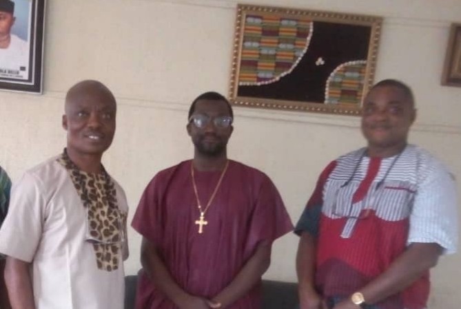 Ambassador Wale Ojo Lanre, Director General Council For Arts and Culture, Ekiti State, Bishop Nathaniel Olorunsola and Prince Oyebamiji Adelusi, Director Culture, council for Arts and Culture after a meeting with DG  on monday