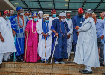 oke Ogun traditional rulers conversing with Senate President after the public hearing in July
