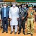 L-R: State Commandant National Drug Law Enforcement Agency (NDLEA) Ambrose Umoru; Director DSS Patrick Ekewenwe; Governor Abdulrahman Abdulrazaq; Commissioner of Police Kwara State Command CP Muhammed Bagega; Controller Ilorin Correctional Centre Aliyu Baba Usman; and ACP Magaji Kayode Usman; during the Passing Out Parade of Special Constabulary Police Graduants, in Ilorin, on Tuesday.
