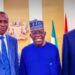 President Bola Ahmed Tinubu with the , newly confirmed Chairman of the EFCC, and the Secretary to the Commission, Mr. Ola Olukoyede (left) and Muhammad Hammajoda (right) at the Presidential Villa.