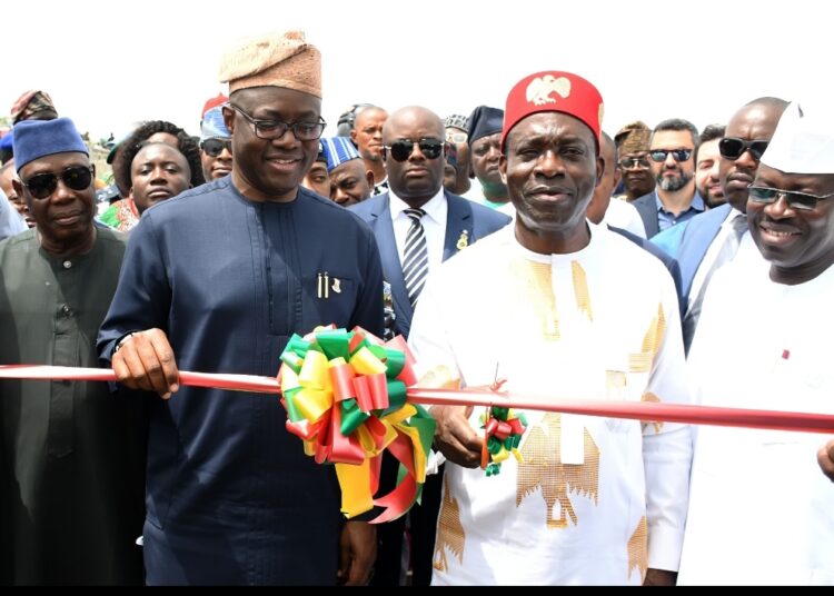 From left, Deputy Governor of Oyo State, Barr Bayo Lawal; Governor, Seyi Makinde; Anambra State Governor, Prof Charles Soludo and PDP National Deputy Chairman (South); Hon Taofeek Arapaja, during the flag-off of the 32.2km Road Infrastructure Component of the Senator Rashidi Adewolu Ladoja Circular Road, Ibadan. PHOTO: Oyo Gov's Media Unit