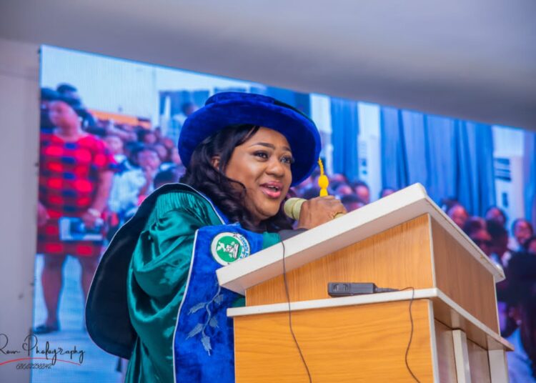 Prof. Foluke Dada-Lawanson delivering her paper during Caleb University's 8Th Inaugural Lecture at Imota, Lagos State.