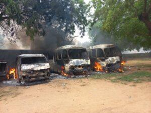 Buses burnt in Yobe State on Thursday, August 1, 2024