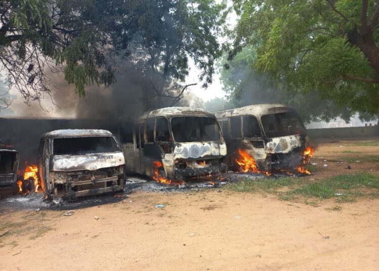 Buses burnt in Yobe State on Thursday, August 1, 2024