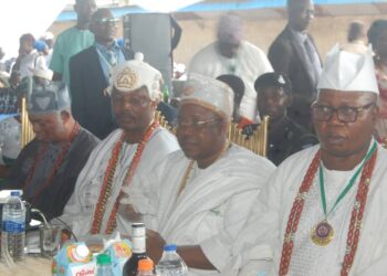 Onirokun of Irokun Kingdom,Oba Buari Ola-Balogun,the Agbegishe of Agbegishe land,Oba Joseph Ikudaisi, Oniladaba of Ladaba Kingdom, Oba Nureni Ebudola Odedina Alugbin and the Aareonakakanfo of Yorubaland, Iba Gani Abiodun Ige Adams,at the Leaders and Stakeholders Ceremony,the grand finale of the 30th anniversary of the OPC held at  the Blue Roof Event Centre,Agege,Lagos.