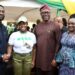 Oyo State Governor, Seyi Makinde (second right); representative of Lagos State Governor and Commissioner for Youth and Social Development, Mr Mobolaji Ogunlende (second left); Lagos State Coordinator, National Youth Service Corps (NYSC), Mrs Yetunde Baderinwa (right) and daughter of Oyo State Governor, Tobi Makinde, during the NYSC 2024 Batch B Stream 2 Orientation Camp closing ceremony, held at NYSC Temporary Orientation Camp, Agege, Lagos. PHOTO: Oyo Gov's Media Unit.