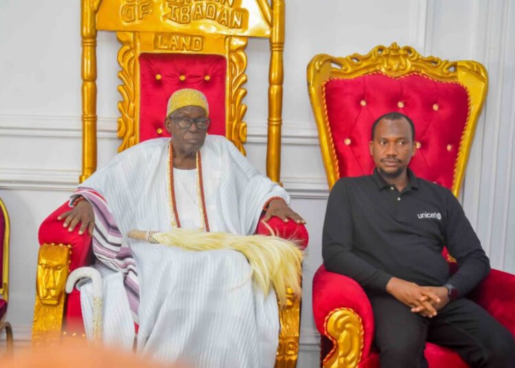 Olubadan of Ibadanland Oba Owolabi olakulehin with UNICEF team leader, Mohammed Okorie