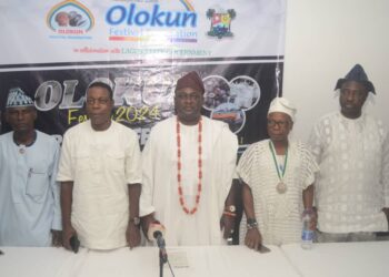 L-R Members of the Planning Committee of the 2024 Olokun Festival, Ambassador Gbenga Onasanya, Chairman of the Publicity Committee, Olokun Festival 2024, Chief Segun Ajiboye, Chairman of the planning committee,2024 edition of  Olokun Festival, Barrister Yinka Oguntimehin, Special Adviser to the OPC, Professor Kolawole Raheem and Secretary General of the OPC Barrister Babajide Tanimowo at the Press Briefing organised by the Olokun Festival Foundation (OFF) today in Ikeja,Lagos.