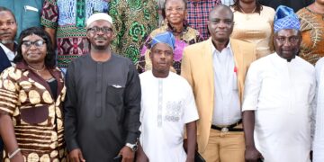 From left, Permanent Secretary, Oyo State Ministry of Agriculture and Natural Resources, Mrs Christina Abioye; Commissioner, Barr Olasunkanmi Olaleye; Chairman, Oyo State House Committee on Agric, Hon Peter Ojedokun; Provost, College of Agricultural, Ladoke Akintola University of Technology, Prof Abel Ogunwale and Chairman, All Farmers Association of Nigeria, Oyo State Chapter, Mr Adewumi Abas, during the inauguration of Oyo State Seed Coordinating Committee, head at House of Chief, Secretariat, Ibadan. PHOTO: Oyo Gov's Media Unit.