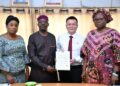 From left, Perm. Sec, Oyo State Ministry of Agriculture and Rural Development, Mrs Abosede Owoeye; Commissioner for Agric, Barr Olasunkanmi Olaleye; Business Director CGC Nigeria Limited (South West), Shao Jingwu and Oyo State Project Coordinator RAAMP, Engr Adeola Ekundayo, during the signing of Phase 1 Contract Agreement of 68km Interventions comprising of Backlog Maintenance/Rehabilitation and Cross Drainage Structure, held at Ministry of Agriculture, Secretariat, Ibadan.