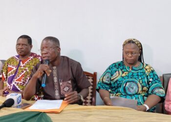 The Acting Rector Dr Taiw Lasisi flanked by the Deputy Rector Mrs Olaide Salawu Registra. Mr Joseph Adewumi Ogunjimi and other management staff at the press conference