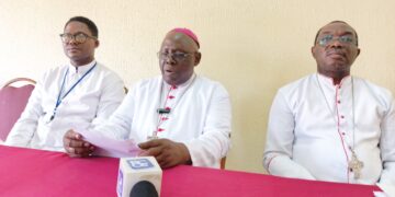 Most Rev. Gabriel Leke Abegunrin, Catholic Archbishop of Ibadan Ecclesiastical Province (Middle)flanked by Most Rev. Johh Akin OYEJOLA , Bishop of Osogbo Diocese and Rev Father Anthony Akinwowo Director of Social Communication communication, Ibadan Catholic Archdiocese.