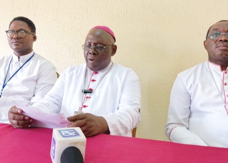 Most Rev. Gabriel Leke Abegunrin, Catholic Archbishop of Ibadan Ecclesiastical Province (Middle)flanked by Most Rev. Johh Akin OYEJOLA , Bishop of Osogbo Diocese and Rev Father Anthony Akinwowo Director of Social Communication communication, Ibadan Catholic Archdiocese.