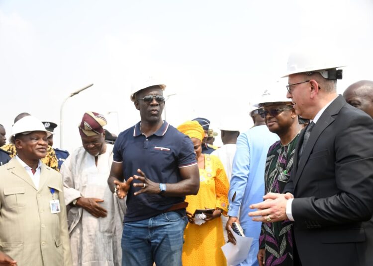 From left, Director of Engineering, Federal Airport Authority of Nigeria, Engr Abiola Adejare; Oyo State Commissioner for Information and Orientation, Prince Dotun Oyelade; Chairman, Samuel Ladoke Akintola Airport Upgrade Committee, Hon Bimbo Adekanmbi; Oyo State Commissioner for Public Works, Infrastructure and Transport, Prof Dahud Sangodoyin and Senior Manager, Craneburg Construction, Mr Edmond Maalouf, during the foundation stone laying of the new International Terminal Building at Samuel Ladoke Akintola Airport, Alakia, Ibadan. PHOTO: Oyo Gov's Media Unit.