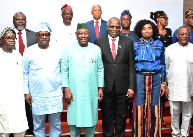 From left, Former Governor of Oyo State and resident of Bodija, Barr Iyiola Oladokun; Deputy Speaker, Oyo State House of Assembly, Hon Abiodun Fadeyi; Deputy Governor of Oyo State, Barr Bayo Lawal and representative of Chief Judge of Oyo State, Justice Ladiran Akintola, during the presentation of report of the committee on Management/Disbursement of Bodija Explosion Relief Fund, held at Executive Chamber Governor's Office, Secretariat, Ibadan. PHOTO: Oyo Gov's Media Unit.