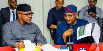 Alhaji Aliko Dangote, President of Dangote Group and Gov Dapo Abiodun of Ogun state