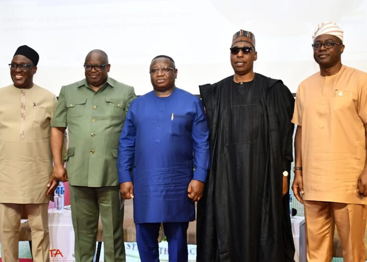 From left, Director General, international Institute of Tropical Agriculture, Dr Simeon Ehui; Plateau State Governor, Caleb Mutfwang; President of Sierra Leone, Dr Julius Maada Bio; Borno State Governor, Prof Babagana Umara Zulum and the Chief Host, Oyo State Governor, Seyi Makinde, during the day two of conference on the power of improved technologies and public-private partnerships to accelerate the feed salone strategy held at International Institute for Tropical Agriculture (IITA), Ibadan, on Wednesday. PHOTO: Oyo Gov's Media Unit.